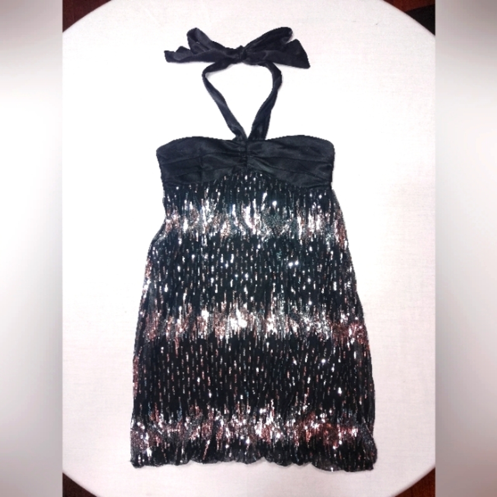 Jodi Kristopher Black Sequin Halter Dress Juniors Balloon Hem